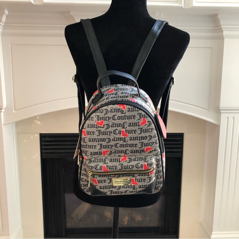 NWT Juicy Couture Black Beige Heart ❤️Small Backpack